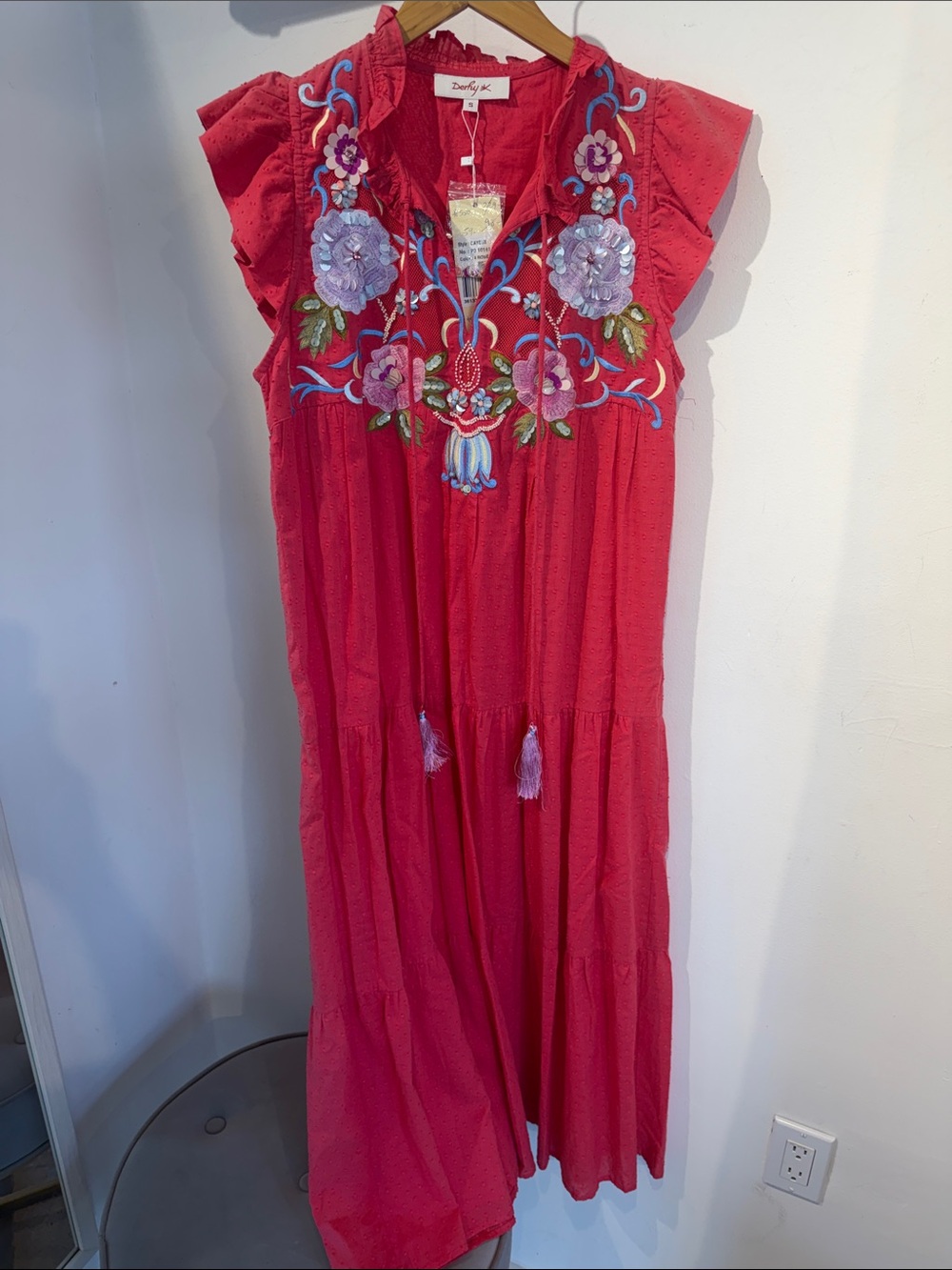 Derhy Red Embroidered Cotton Maxi